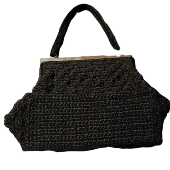 Women Vintage Small Black Top Handle Crochet Purse/Women Dress Purse/ Women Zipp - Picture 1 of 8